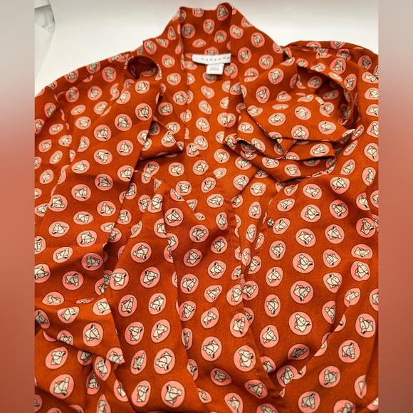 Topshop Horse Coin Print Long Sleeve‎ Midi Dress Coral Womens US 6 UK 10 EUC! - Picture 13 of 15